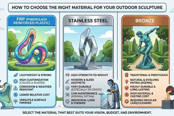 How to Choose the Right Material for Your Outdoor Sculpture: FRP vs Stainless Steel vs Bronze