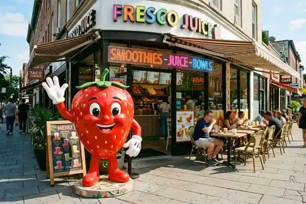 “Berry Bliss” — FRP Strawberry Mascot Storefront Sculpture