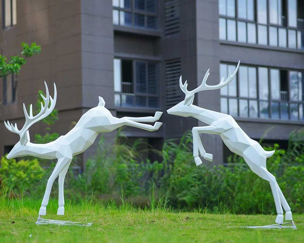 Dynamic Geometric Deer: Fiberglass Meadow Sculpture Installation - 2
