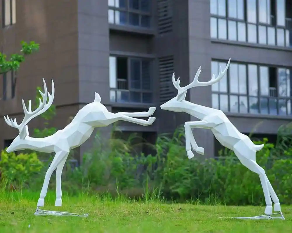 Dynamic Geometric Deer: Fiberglass Meadow Sculpture Installation - 2