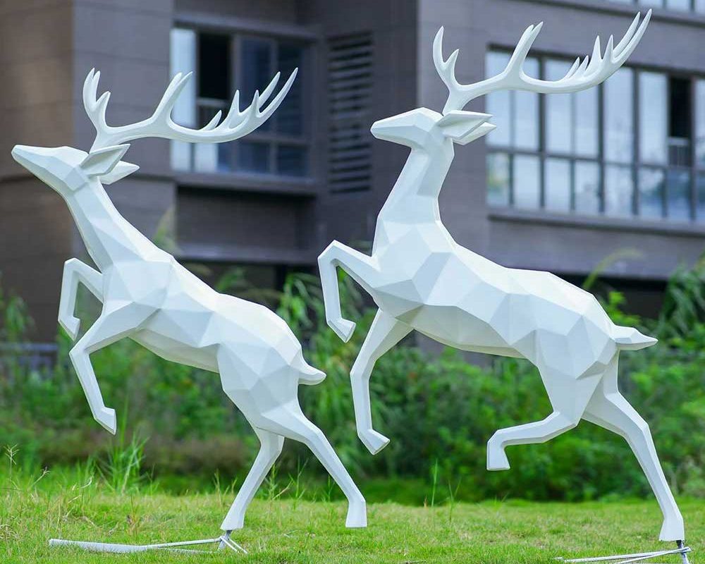 Dynamic Geometric Deer: Fiberglass Meadow Sculpture Installation - 3