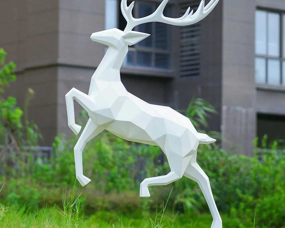Dynamic Geometric Deer: Fiberglass Meadow Sculpture Installation - 4
