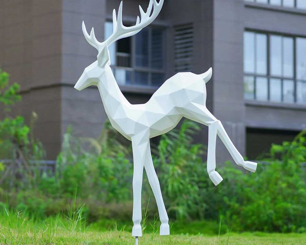 Dynamic Geometric Deer: Fiberglass Meadow Sculpture Installation - 5