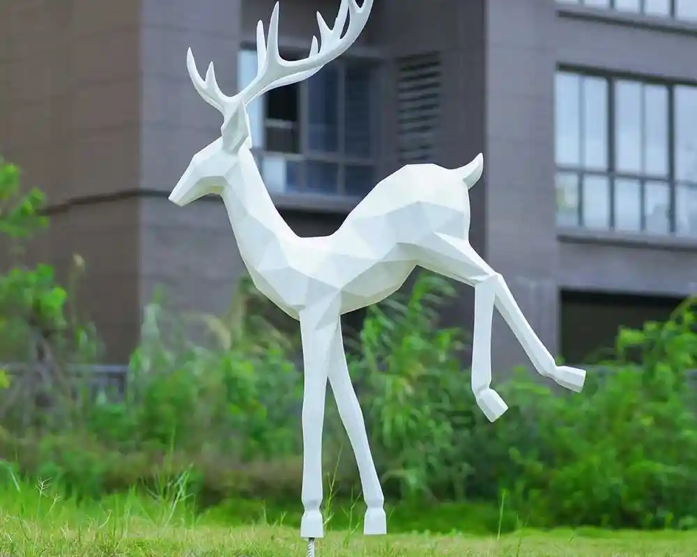Dynamic Geometric Deer: Fiberglass Meadow Sculpture Installation - 5
