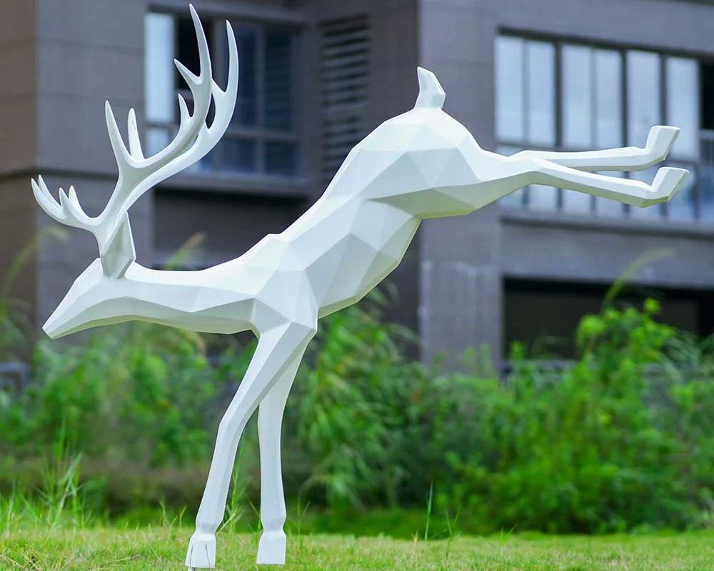 Dynamic Geometric Deer: Fiberglass Meadow Sculpture Installation - 6