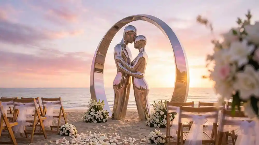 “Eternal Embrace” — Stainless Steel Wedding Arch Sculpture - 2