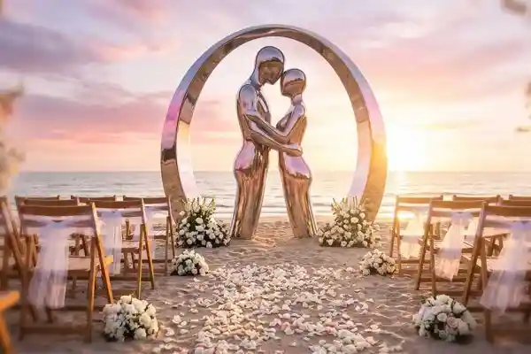 “Eternal Embrace” — Stainless Steel Wedding Arch Sculpture