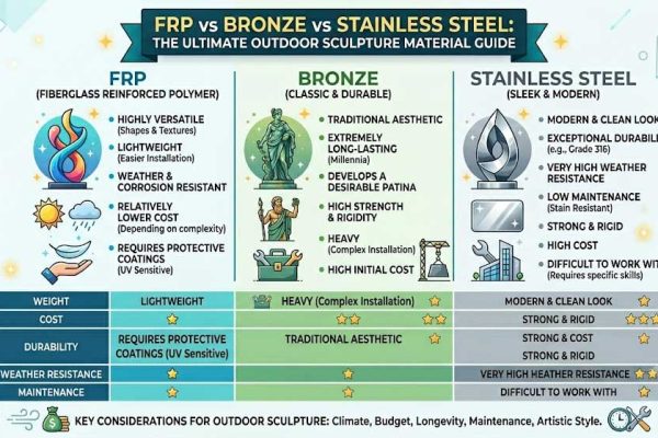 FRP vs Bronze vs Stainless Steel: The Ultimate Outdoor Sculpture Material Guide