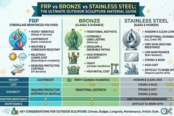 FRP vs Bronze vs Stainless Steel: The Ultimate Outdoor Sculpture Material Guide