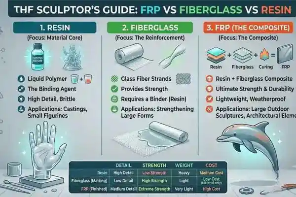 FRP vs Fiberglass vs Resin for Sculptures: Complete Material Comparison Guide