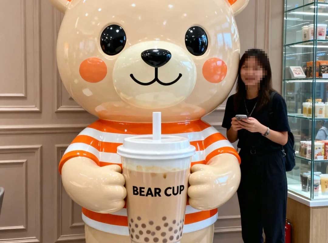 Milk Tea Shop Bear Mascot Sculpture - 2