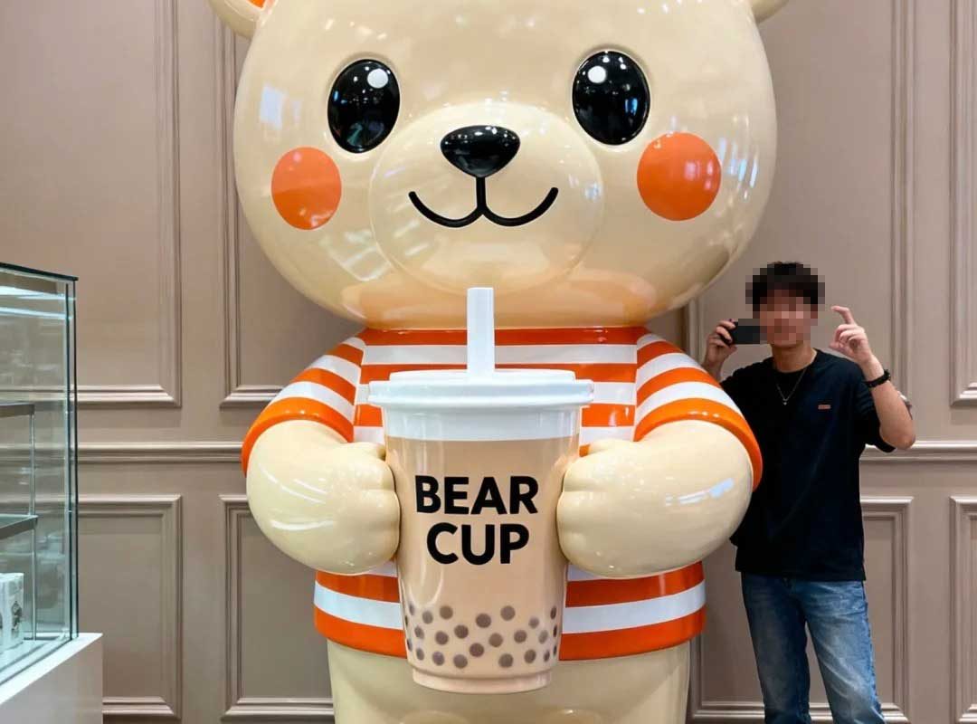 Milk Tea Shop Bear Mascot Sculpture - 3