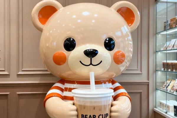 Milk Tea Shop Bear Mascot Sculpture