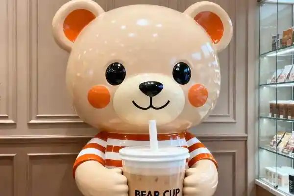 Milk Tea Shop Bear Mascot Sculpture
