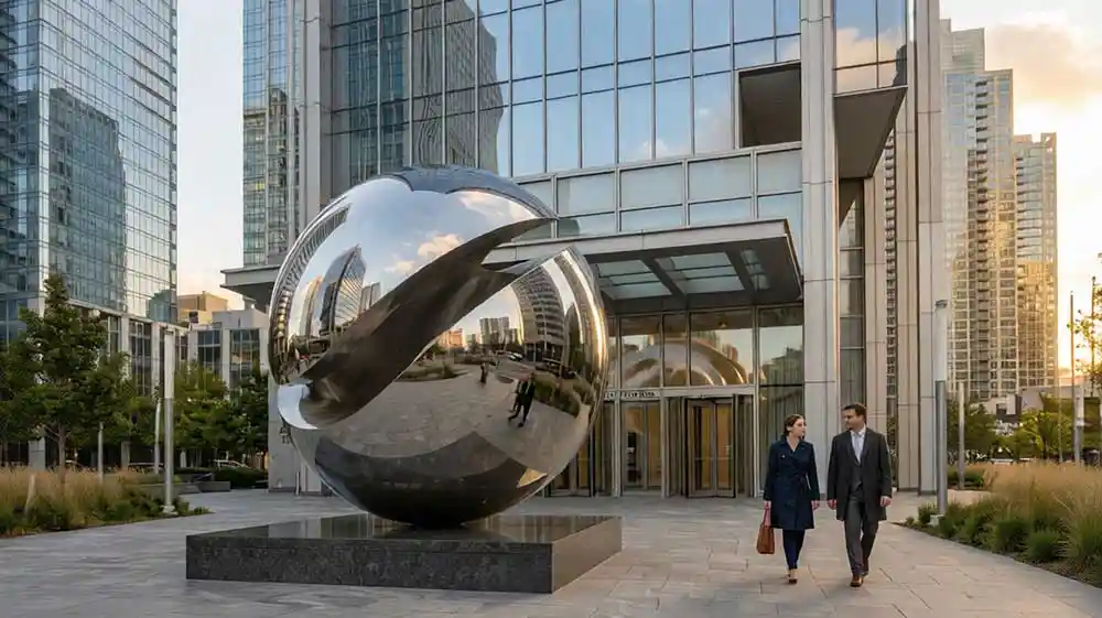 “Orbital Flow” — Mirror-Polished Stainless Steel Globe Sculpture - 2