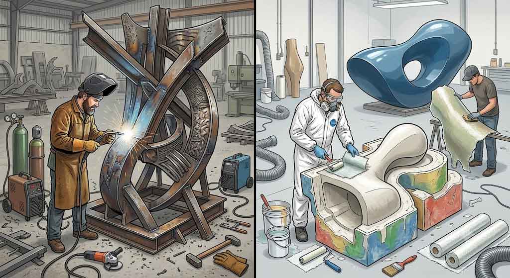 Steel Welding vs FRP Molding for Large Sculptures Guide