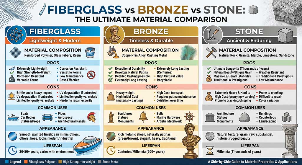Fiberglass vs Bronze vs Stone: The Ultimate Material Comparison Guide