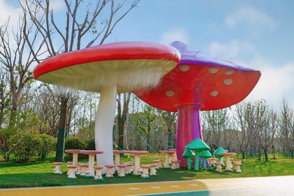 Enchanted Garden Mushrooms — Giant FRP Botanical Sculpture Installation for Resort