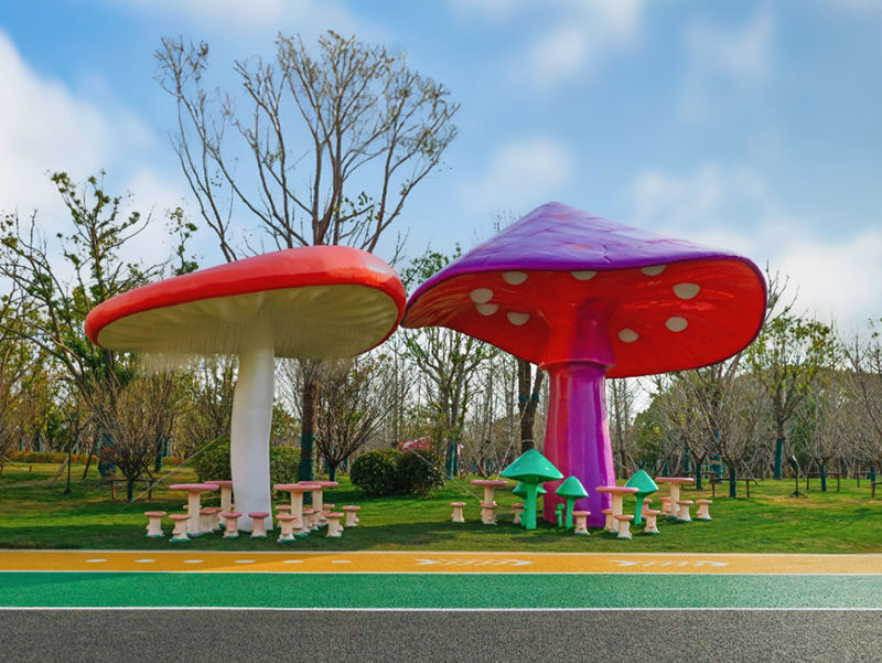 Enchanted Garden Mushrooms — Giant FRP Botanical Sculpture Installation for Resort - 3