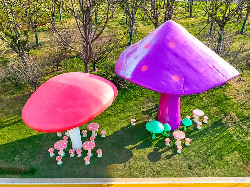 Enchanted Garden Mushrooms — Giant FRP Botanical Sculpture Installation for Resort - 2