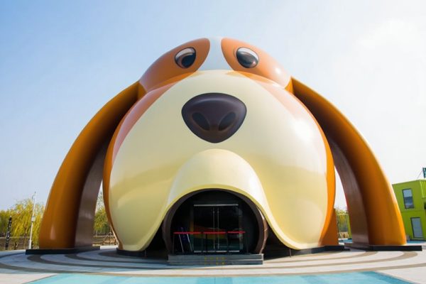 Whimsical Pet Dog House Village — FRP Sculpture Set for Family Entertainment Center