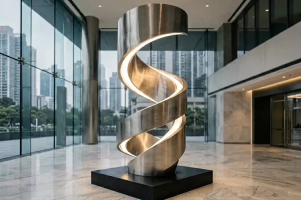 “Helix Ascent” — Brushed Stainless Steel Corporate Lobby Sculpture