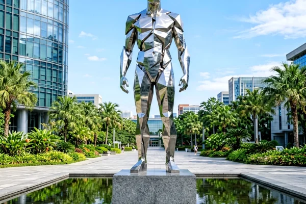 Abstract Human Statue — Corporate Plaza Geometry Sculpture