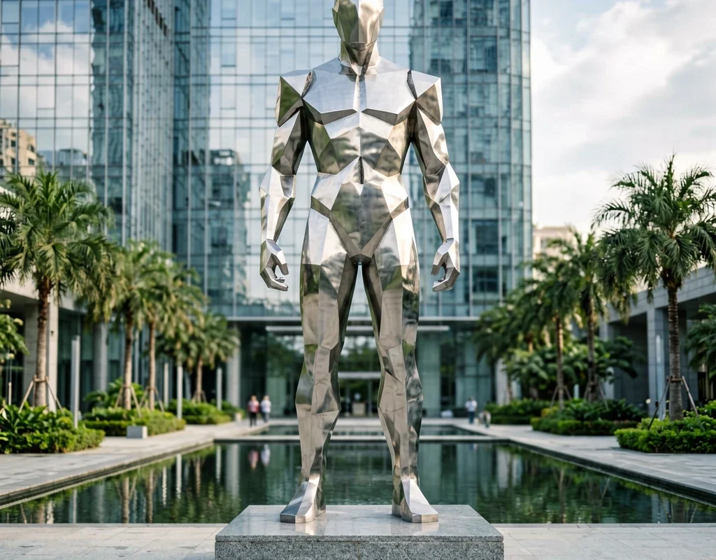 Abstract Human Statue — Corporate Plaza Geometry Sculpture - 3