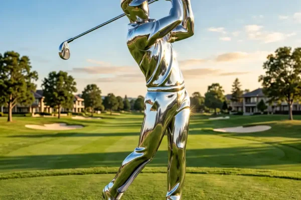 “The Perfect Swing” — Mirror-Polished Stainless Steel Golfer Sculpture