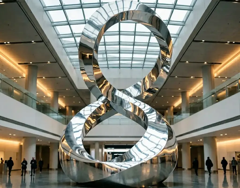 “Soaring Ribbons” — Mirror-Polished Stainless Steel Airport Terminal Sculpture - 1