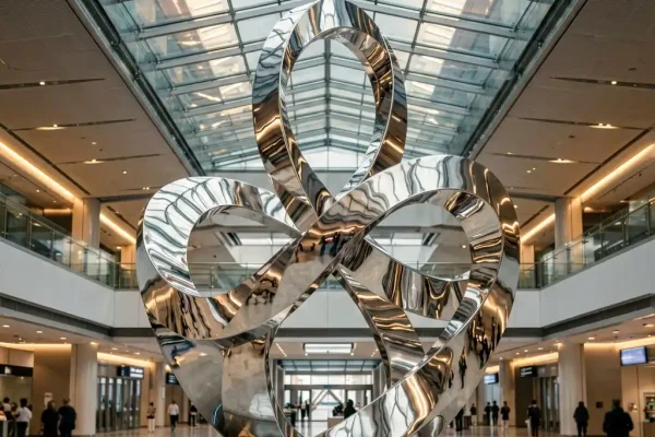 “Soaring Ribbons” — Mirror-Polished Stainless Steel Airport Terminal Sculpture