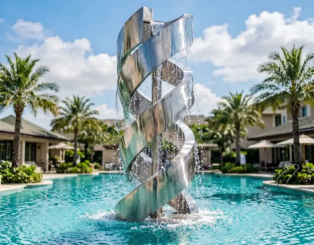 “Aqua Ribbon” — Kinetic Stainless Steel Water Feature Sculpture - 1