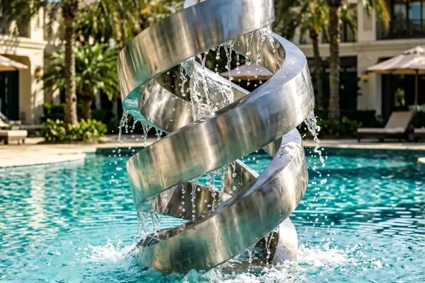 “Aqua Ribbon” — Kinetic Stainless Steel Water Feature Sculpture