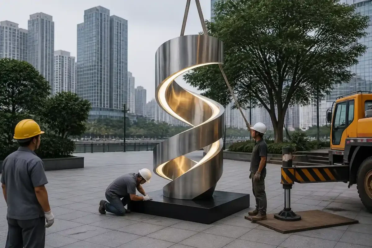 “Helix Ascent” — Brushed Stainless Steel Corporate Lobby Sculpture - 3