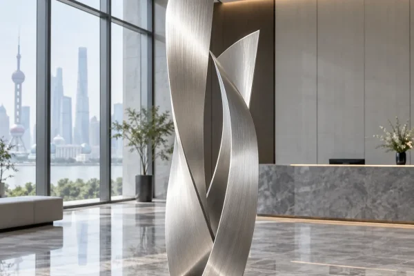 Meridian Apex: Brushed Steel Corporate Lobby Sculpture
