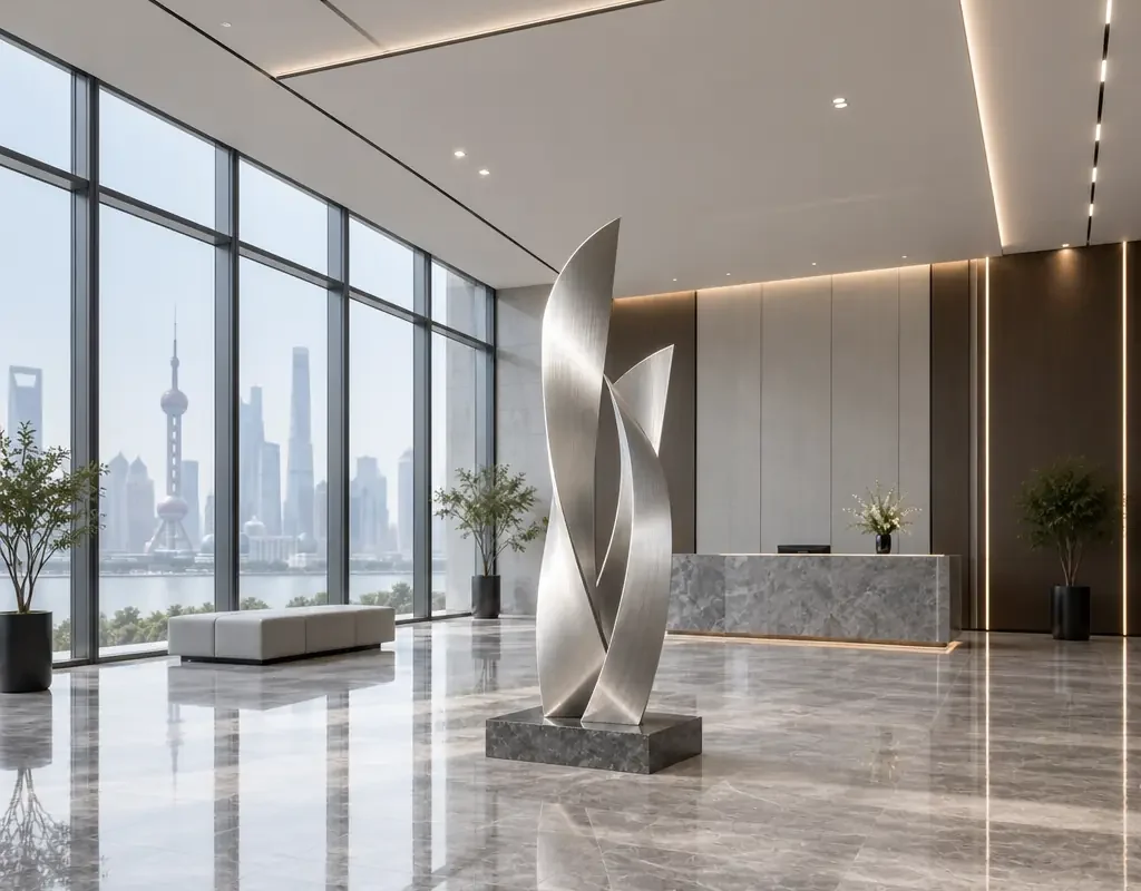 Meridian Apex: Brushed Steel Corporate Lobby Sculpture - 4