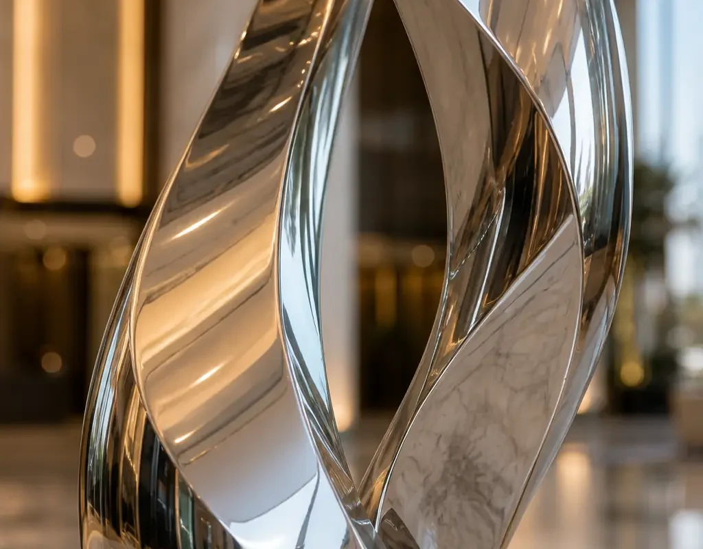 Liquid Mirror Gate: Mirror-Steel Hotel Entrance Sculpture - 2