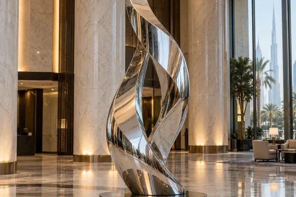 Liquid Mirror Gate: Mirror-Steel Hotel Entrance Sculpture
