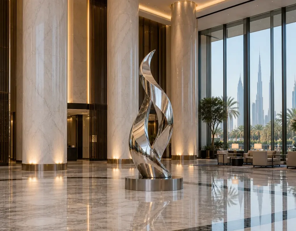 Liquid Mirror Gate: Mirror-Steel Hotel Entrance Sculpture - 4