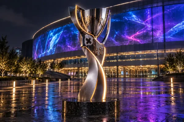“Victory Circuit” — Illuminated Esports Arena Trophy Sculpture