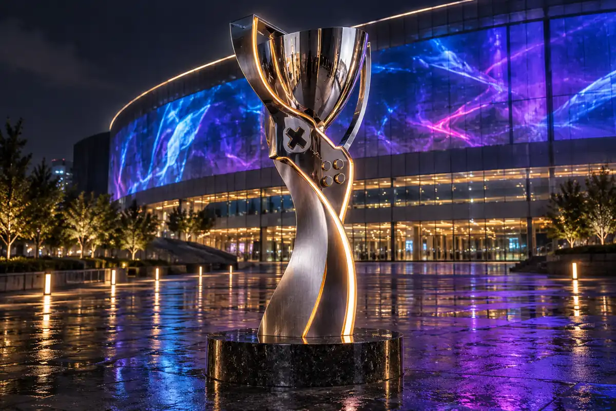“Victory Circuit” — Illuminated Esports Arena Trophy Sculpture