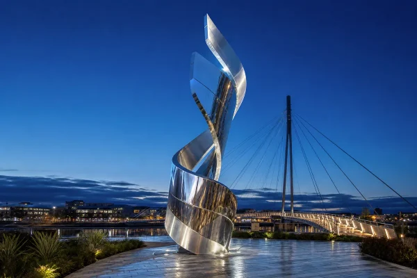 “Ribbon Span” — Stainless Steel Bridge Gateway Sculpture