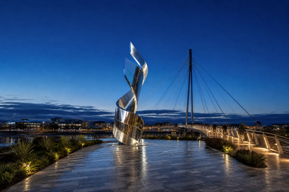 “Ribbon Span” — Stainless Steel Bridge Gateway Sculpture - 3